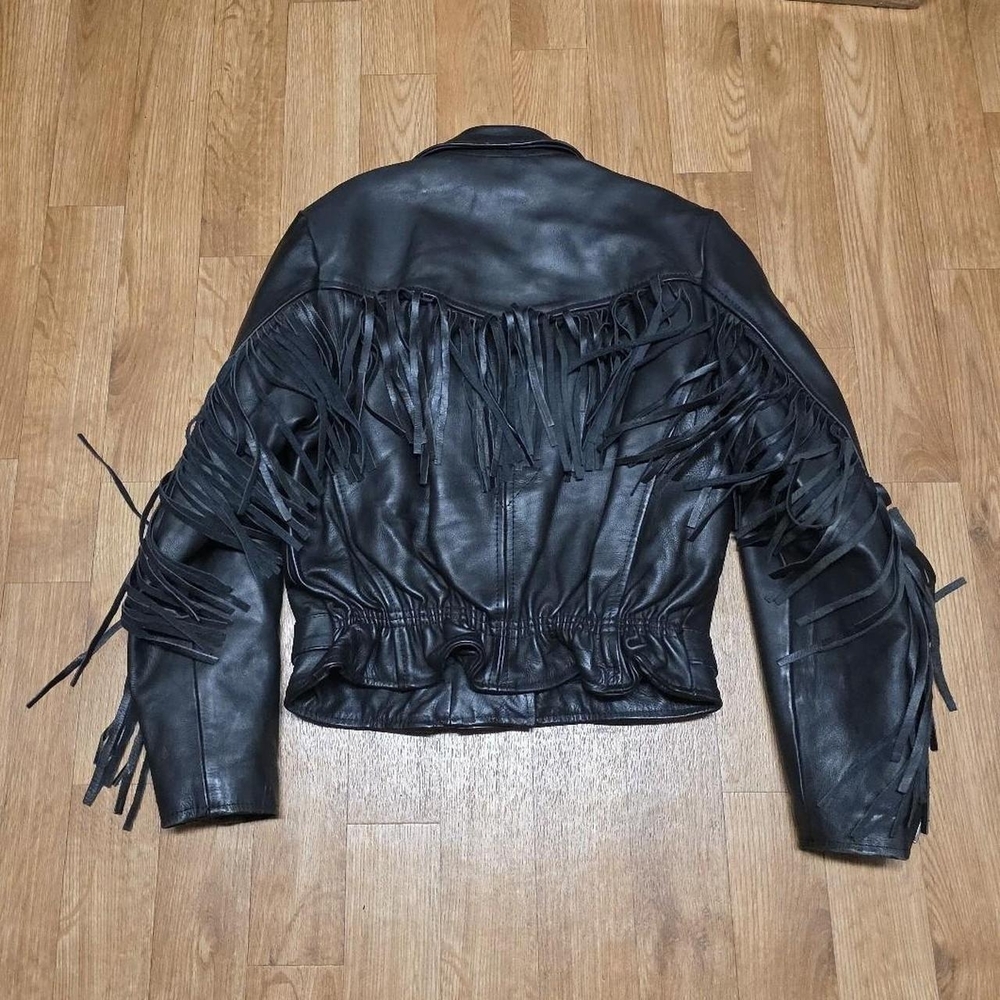 ALL AMERICAN RIDER Women's Leather Motorcycle Fringe Jacket Size 10 Made In USA - Picture 2 of 8